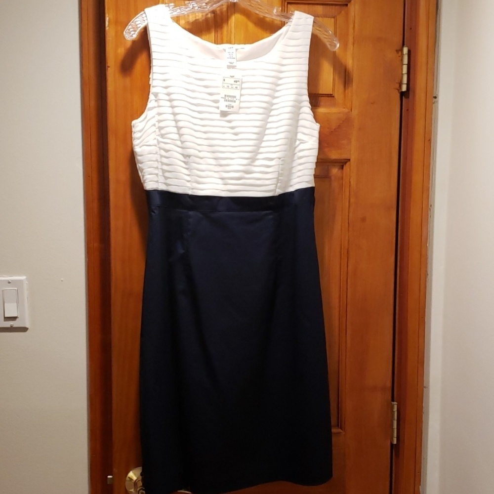 H&M White & Navy Blue Sleeveless Dress